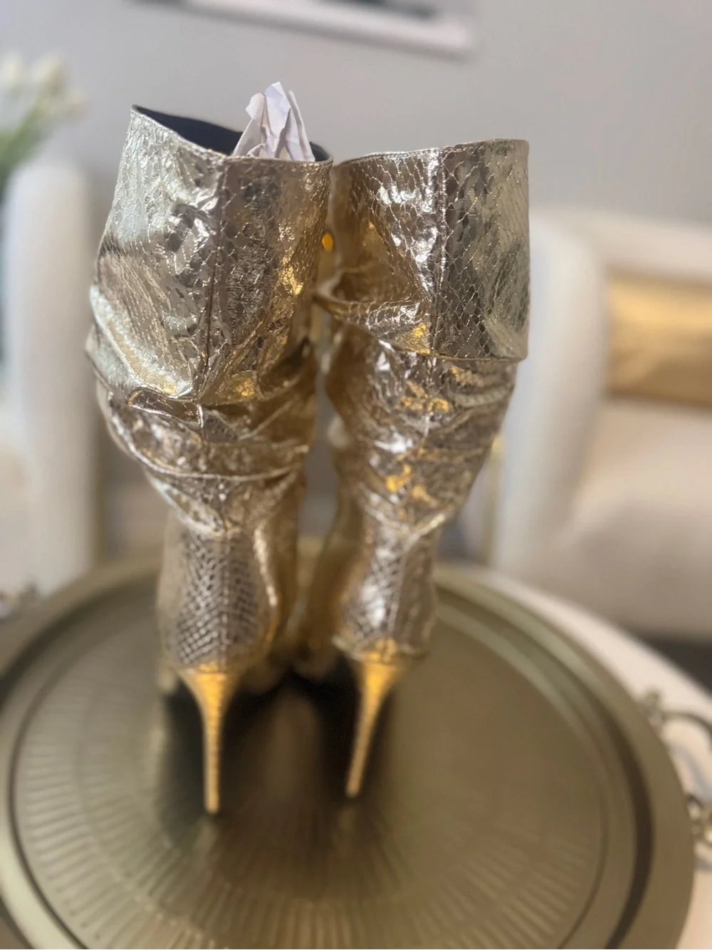 Azalea NWT Metallic Gold Knee-High Pointed Toe Boots